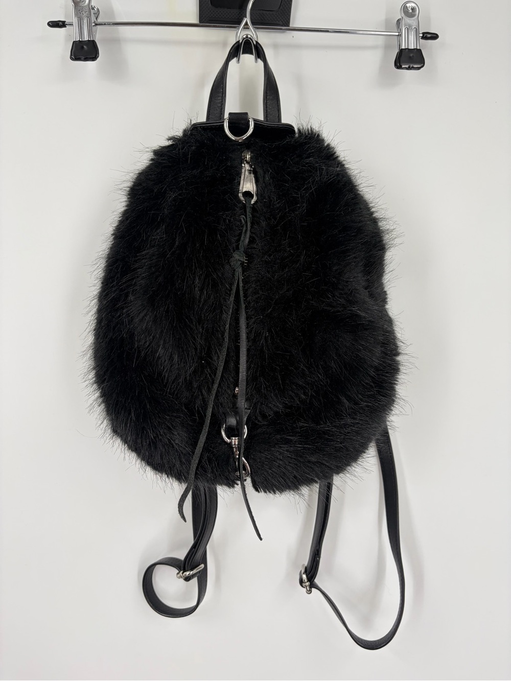 Rebecca Minkoff Black Faux Fur Mini Backpack
